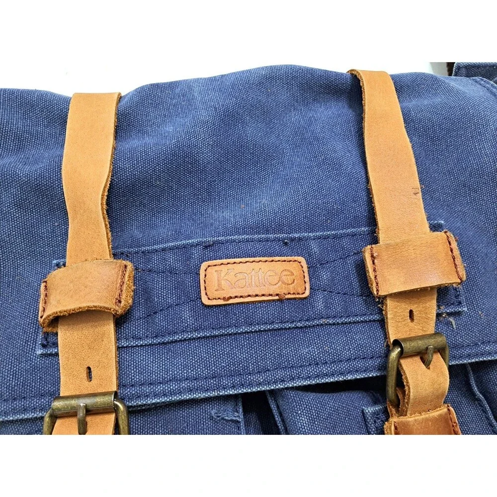 Kattee Military Messanger Bag Canvas Leather Shoulder Bag Camera Laptop Blue